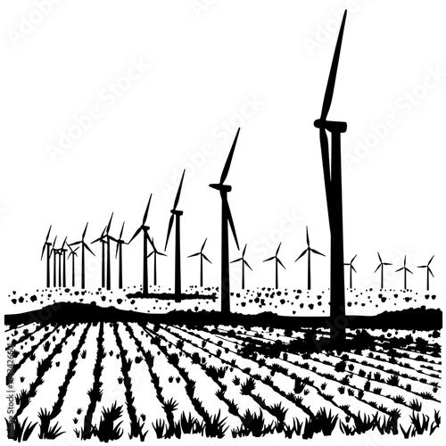 Alternative Energy Windmill Farm Silhouette