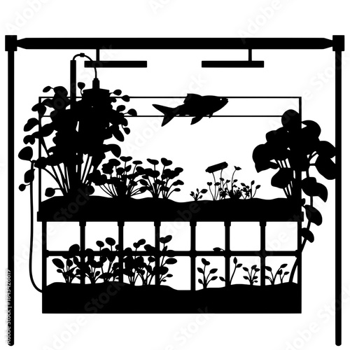 Aquaponics System Silhouette for Sustainable Farming