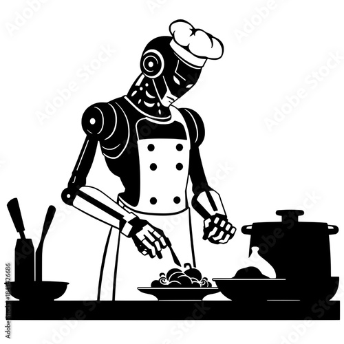 Automated Kitchen Robot Chef Silhouette