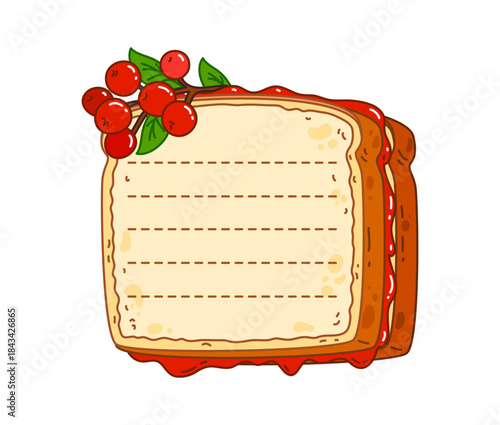 Thanksgiving kids memo note of cranberry jam sandwich frame for planner list, vector sticker. Kids memo note or message post and daily plan page of diary paper label with autumn Thanksgiving berries