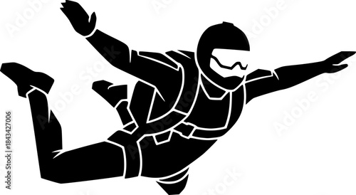 minimalist Skydiver man extreme sport freedom vector black color silhouette
