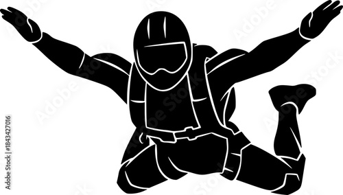 minimalist Skydiver man extreme sport freedom vector black color silhouette
