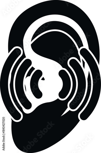 Human ear generating and receiving sound waves, symbolizing hearing and auditory health