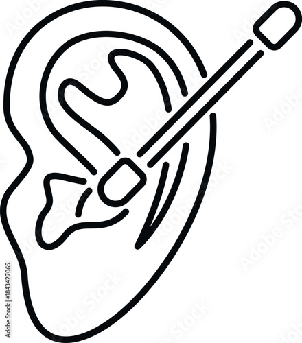 Human ear receiving care by cleaning with a cotton swab icon