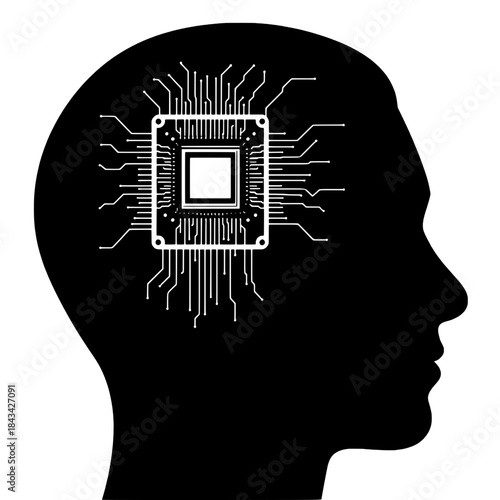 Brain Chip Implant Silhouette Icon