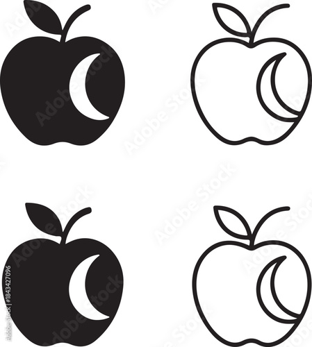 Isolated Lunar Apple Fruit Icon, Lunar Apple Fruit Shape, Lunar Apple Fantasy Fruit Design, Apple Fruit Icon For Branding, Solid Black Apple Icon, Clean Vector Illustration