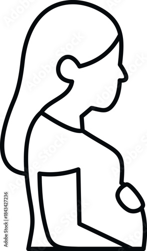 Pregnant woman showing her baby bump in a clean line art illustration style, representing motherhood
