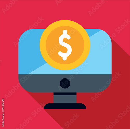 Computer screen showing a dollar symbol coin representing online payment and finance concept