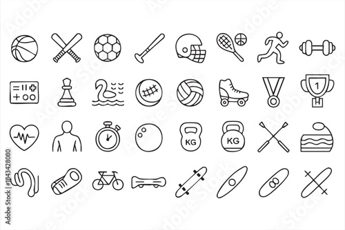 Sports and Fitness Line Icons for Training and Workout Apps