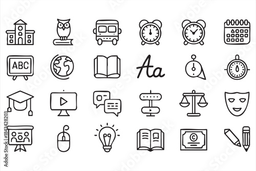 Education and Learning Line Icons for E Learning Platforms