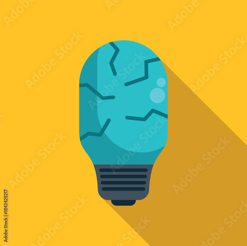 Cracked light bulb with a long shadow on an orange background, symbolizing concept failure