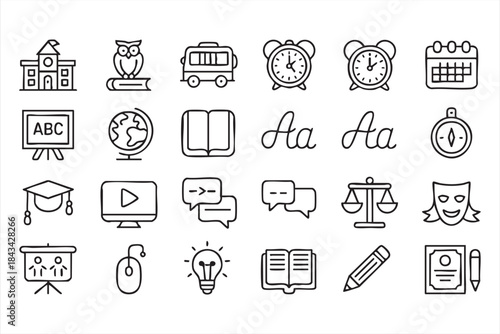 Study and Knowledge Line Icons for Online Learning Apps