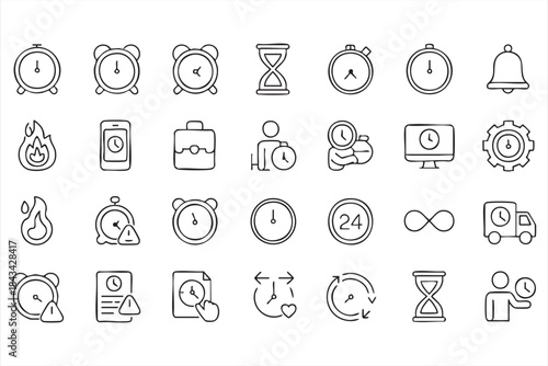 Productivity and Schedule Line Icons for Digital Interfaces