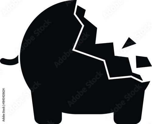 Shattered piggy bank symbolizing financial loss, savings depletion, and economic crisis