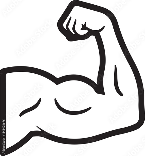 Simple black and white illustration of a flexed bicep muscle outline