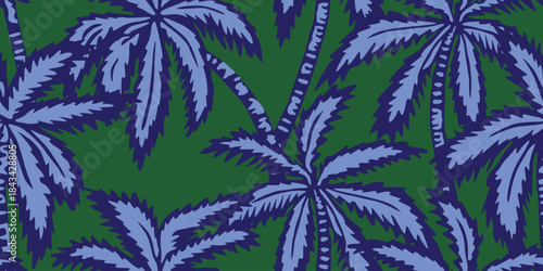 Tropical seamless pattern with hand drawn palm trees. Hawaiian florals summer background for fabric, textiles, clothing, poster, cover, decoration, banner, wallpaper, interior. Vector illustration.