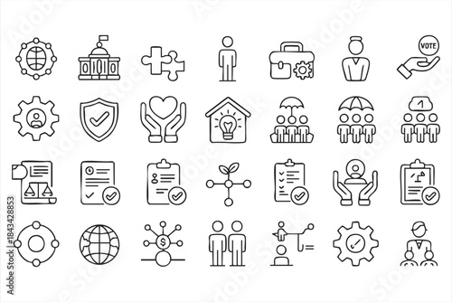 Government Administration and Civic Engagement Icons for Web Apps