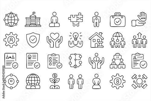 Social Policy and Public Institution Icons for Digital Interfaces