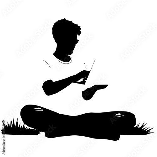 Digital Nomad with Laptop Silhouette