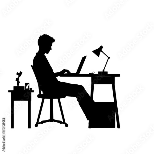 Digital Nomad Workstation Silhouette with Laptop