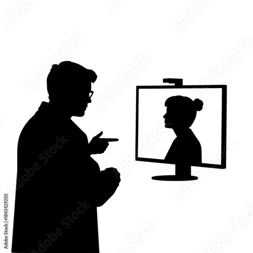 Doctor Consulting Patient Online Silhouette Icon