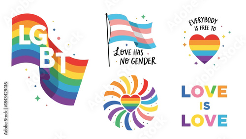 LGBTQ Pride Symbols and Phrases: Love is Love, Transgender Flag, Heart