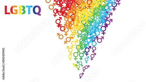LGBTQ Rainbow Pride Flag with Gender Symbols Illustration, Diversity Concept
