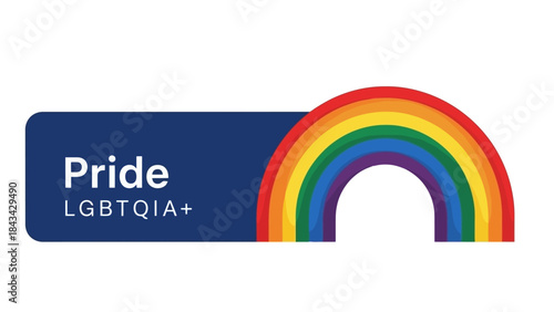 Pride LGBTQIA+ Rainbow Arch and Text on Blue Background Vector Illustration