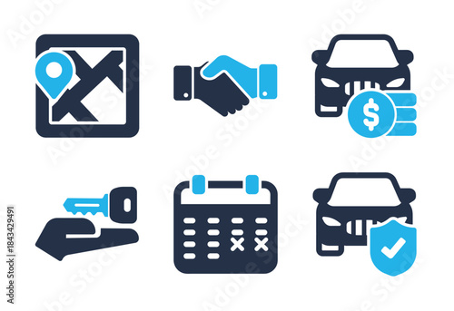 Car Sale, Purchase, and Insurance icon set. Solid glyph series icons