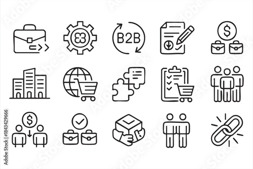 Professional B2B Collaboration Icons for Digital Business Systems