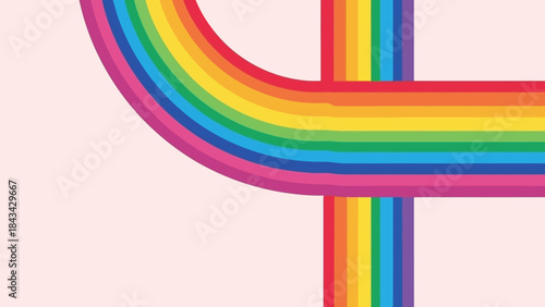 Vibrant Rainbow Stripes Forming a Curve and Crossing Paths on Light Background
