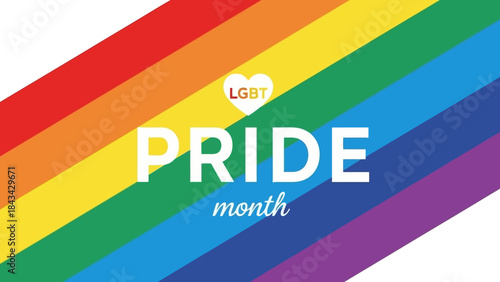 Rainbow Pride Month Celebration Graphic with Heart and LGBT Text