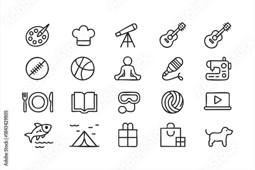 Creative Hobby and Relaxation Icons for Modern Dashboards
