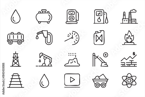 Energy Industry Line Icons for Utility and Production Apps