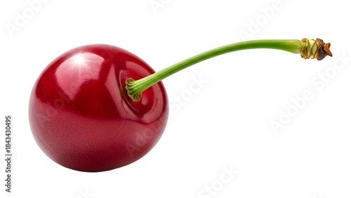 Red cherry isolated on transparent background with green stem