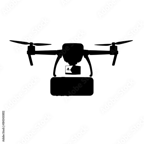 Drone Package Delivery with Smartphone Icon Silhouette