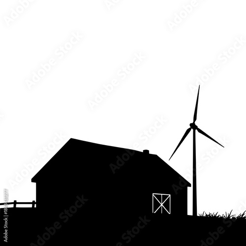 Farmhouse with Wind Turbine Silhouette Icon