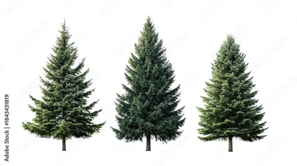 Obraz premium Three Fir Trees Isolated White Background