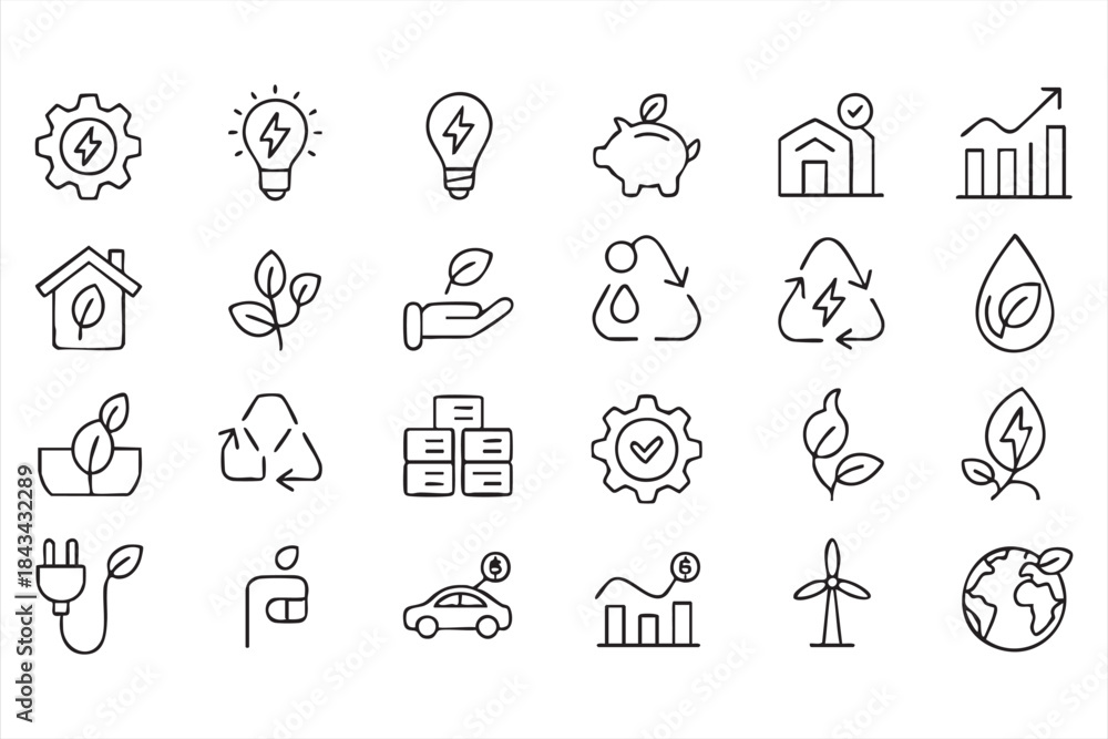 Fototapeta premium Clean Energy Line Icons for Green Technology Platforms
