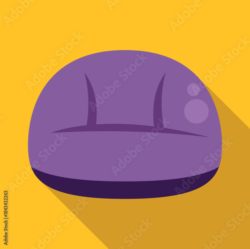 Purple bean bag chair resting on a yellow background with a long shadow