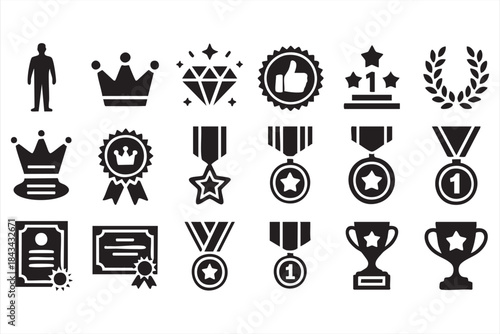 Winner and Medal Silhouette Icons for Performance Rankings