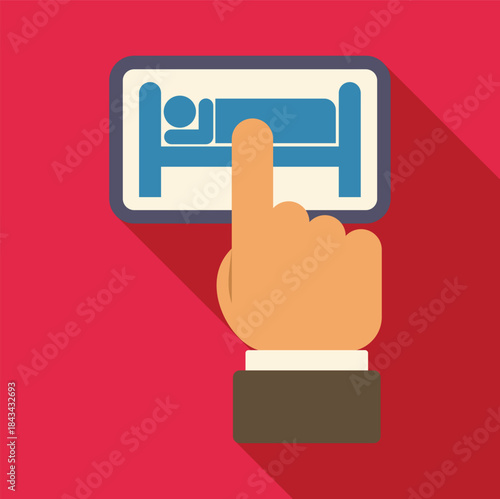 Hand pressing an icon indicating online hotel booking or reservation