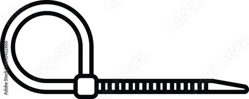 Plastic zip tie providing secure fastening for organizing items, black line art style against white background