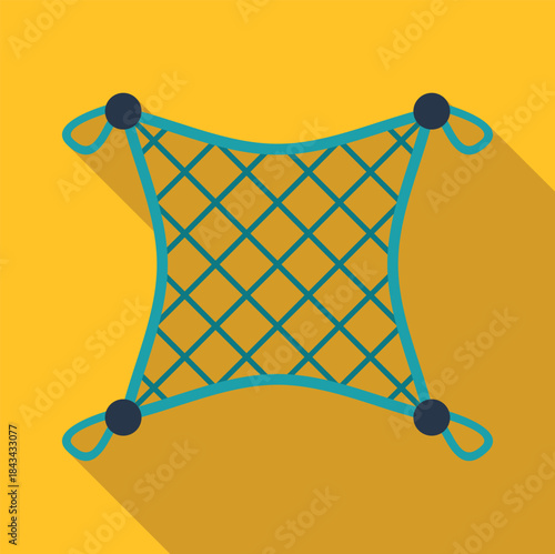 Square safety net flat icon with long shadow on a yellow background
