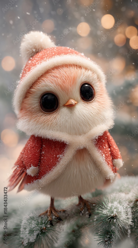 Fototapeta premium cute bird wearing santa hat