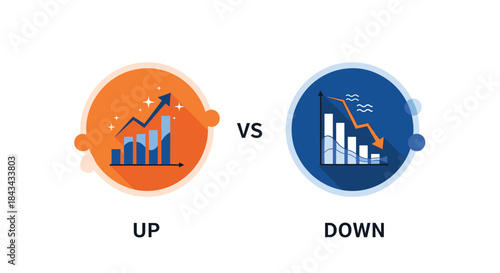 A clear and simple infographic comparing an upward trending graph for growth versus a downward trending graph for decline.