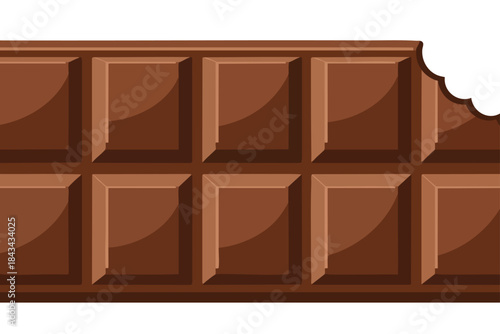 A cartoonish chocolate bar, with a bite taken out of it on the right side