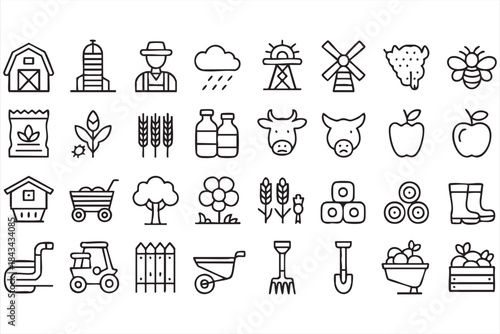Farm and Agriculture Line Icons for UI and App Design