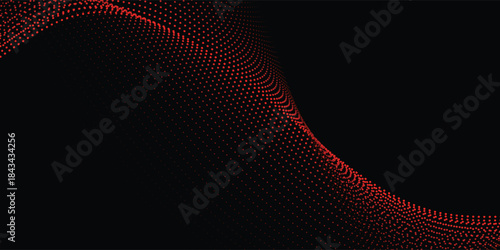 Flowing wave pattern of fine blue dots. Light vector curves. Abstract background banner design for music, AI technology, and neural network concepts.