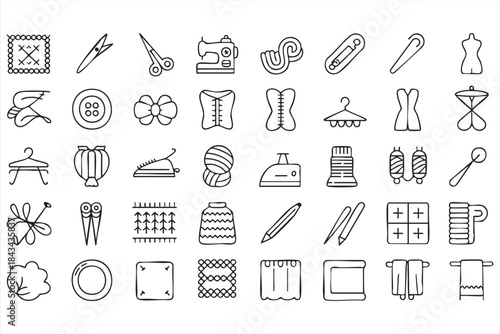 Sewing and Tailoring Line Icons for Fashion and Textile Design